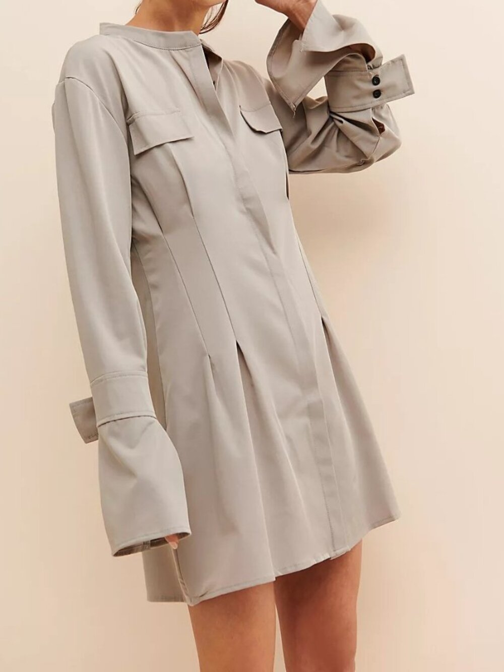 Avantlook Flared Sleeve Mini Dress Small Gray